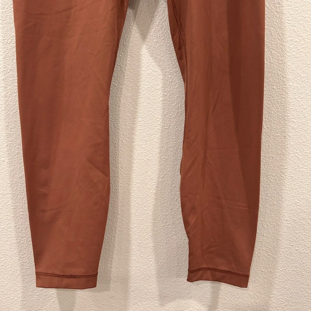 90 Degree by Reflex Womens High Waisted‎ Crossover Ribbed Leggings Rust Orange L